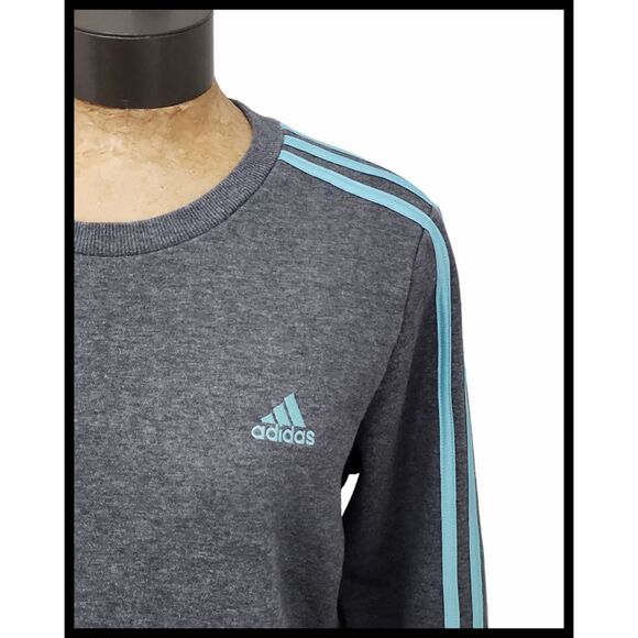 Adidas 3 Racing Stripes Crewneck Sweatshirt Shirt Top Gray Aqua Large - Picture 3 of 8